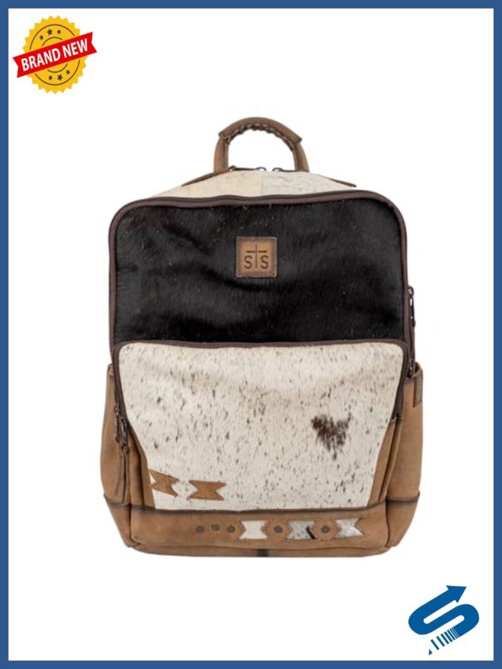 Genuine Cowhide Leather Backpack with 3 Zip Compartments, Padded Laptop Pocket